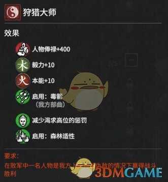 《全面战争：三国》五行将军狩猎大师属性效果分析 获得方法分享