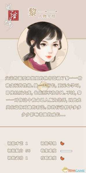 《风信楼》黎一一人物背景及初始属性一览