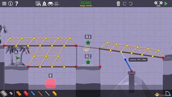 《桥梁建筑师2》熔岩峡谷环岛行驶攻略