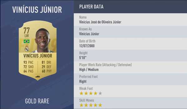 《FIFA 19》全5星花式球员汇总